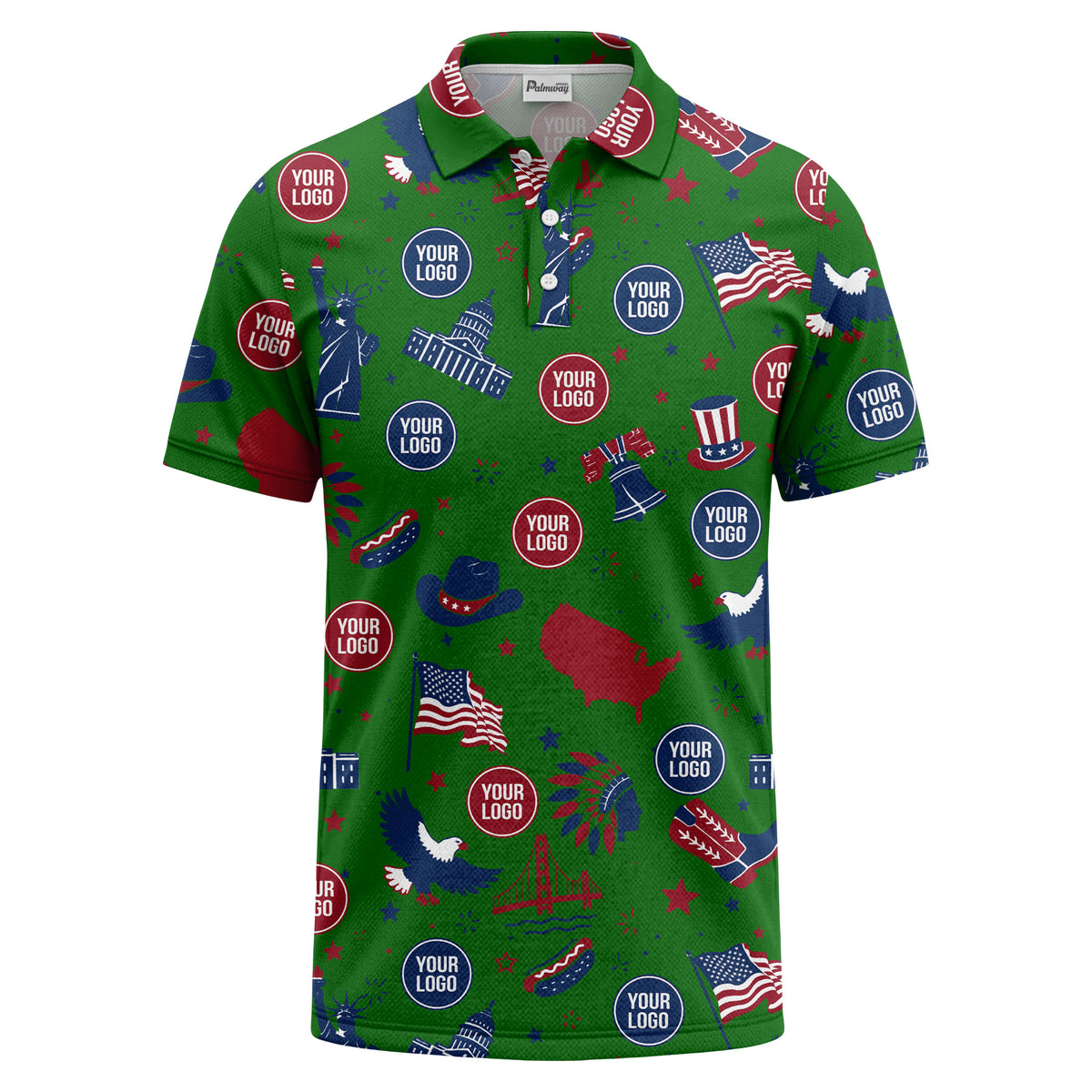 vintage cartoon bald eagles & statue of liberty icons patriotic polo shirt