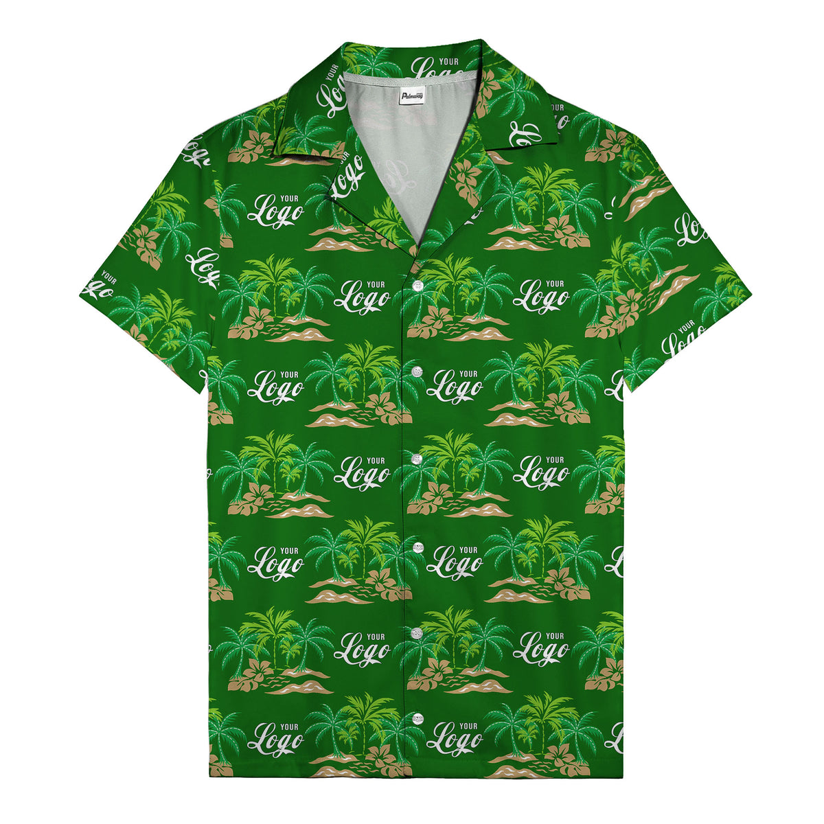 vintage palm tree oasis with monogrammed logo repeat hawaiian shirt