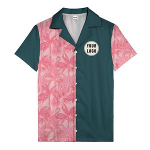 watercolor flamingo pineapple leaf repeat hawaiian shirt for men