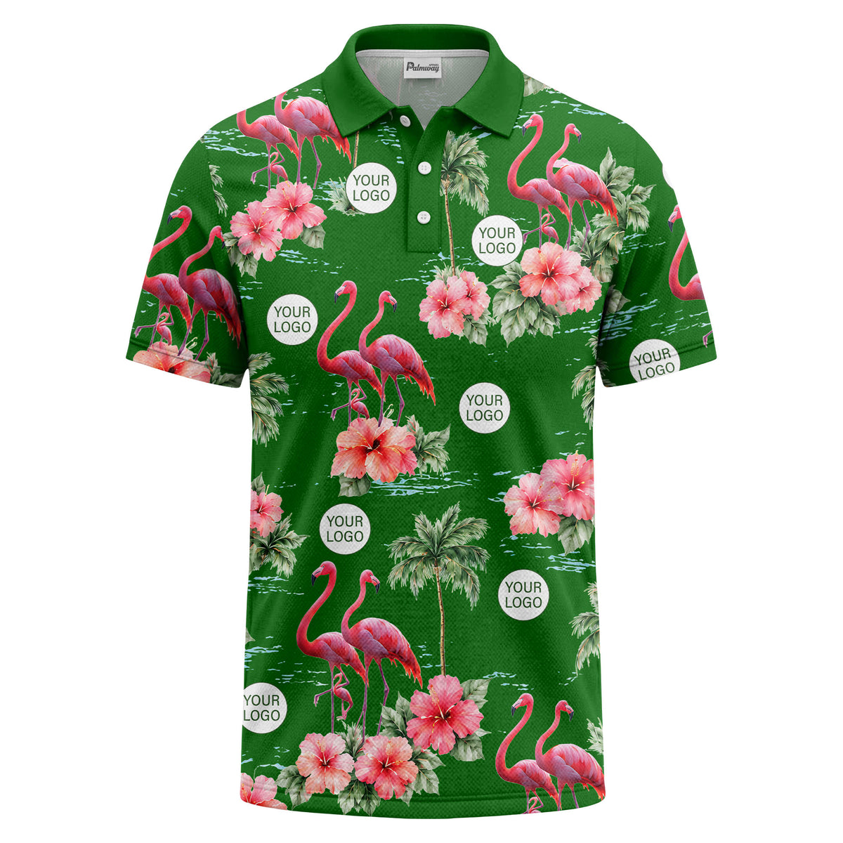 watercolor flamingos & hibiscus palm trees polo shirt for men