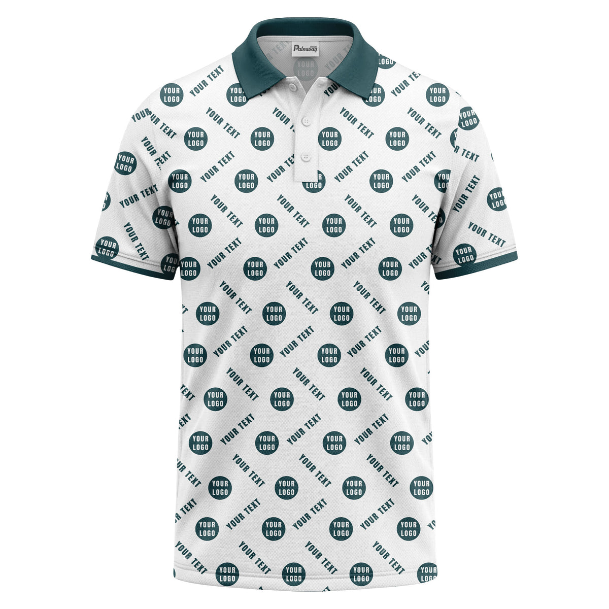 your name & logo repeat pattern all over print custom polo shirt
