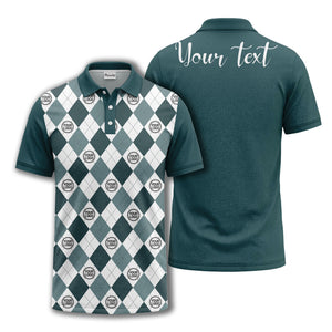 black white argyle diamond repeat pattern polo shirt with custom logo