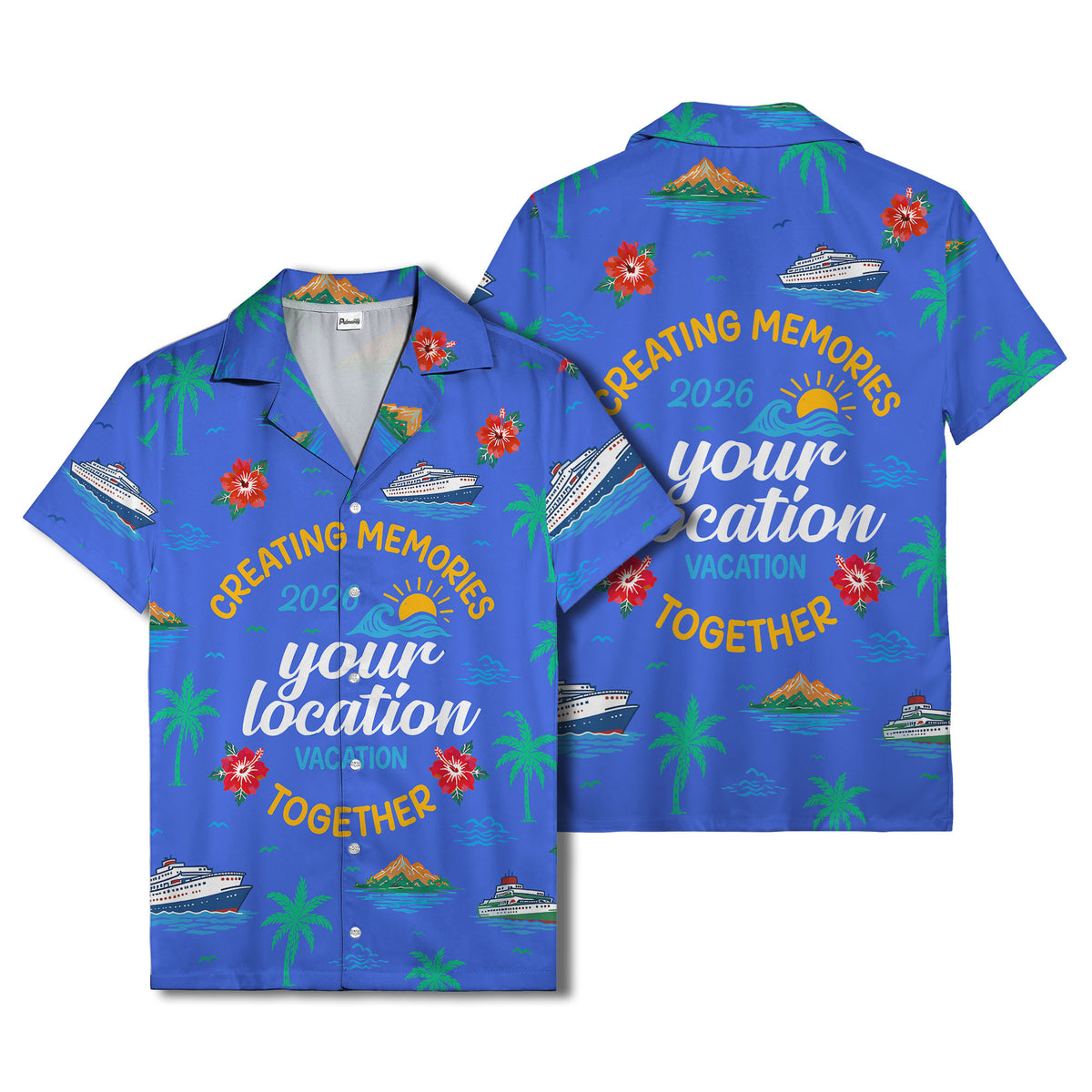 cruise ship & palm fronds watercolor vacation memories hawaiian shirt