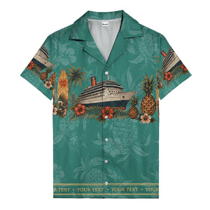 cruise ship surfboard pineapple palm hibiscus hawaiian shirt