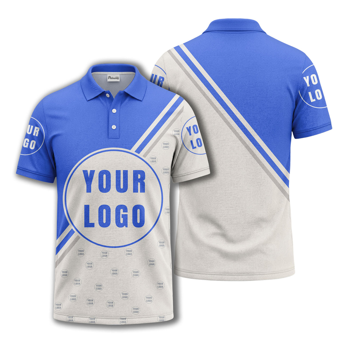 custom logo circles & diagonal stripes all over print polo shirt