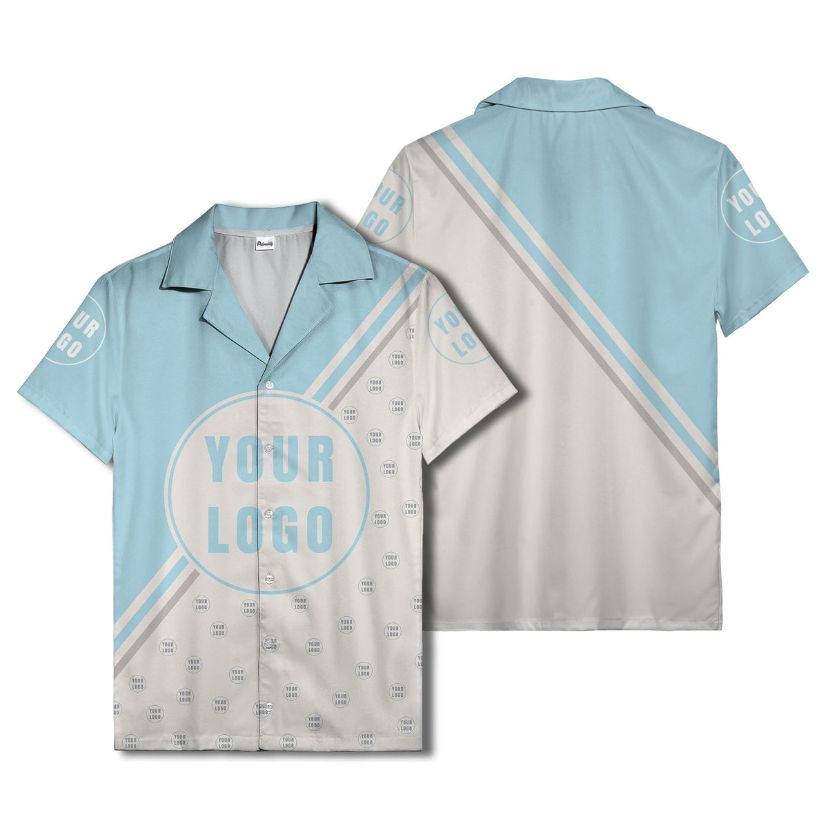 custom logo circles & diagonal stripes minimalist hawaiian shirt for men