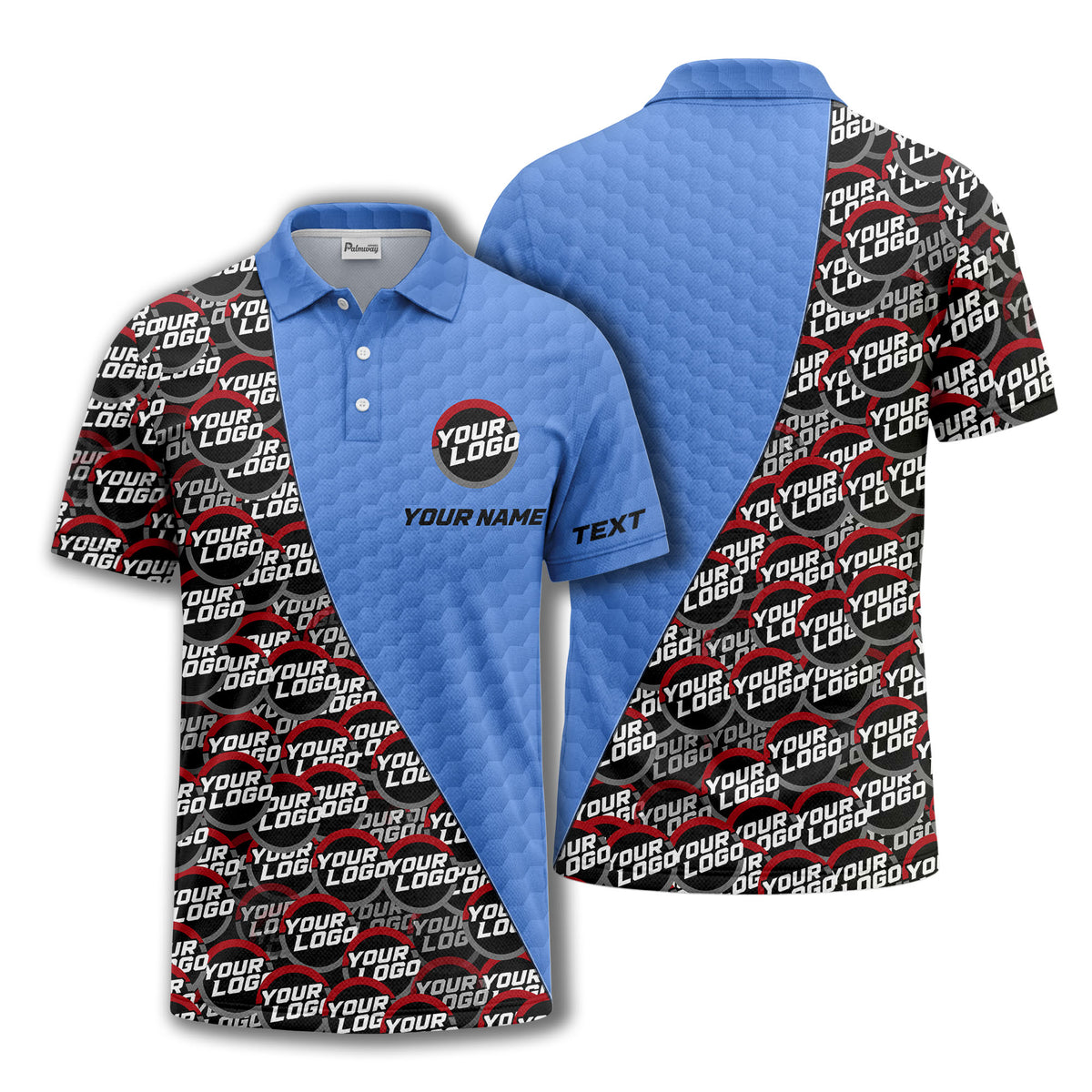 custom logo circles & hexagons grid polo shirt for men