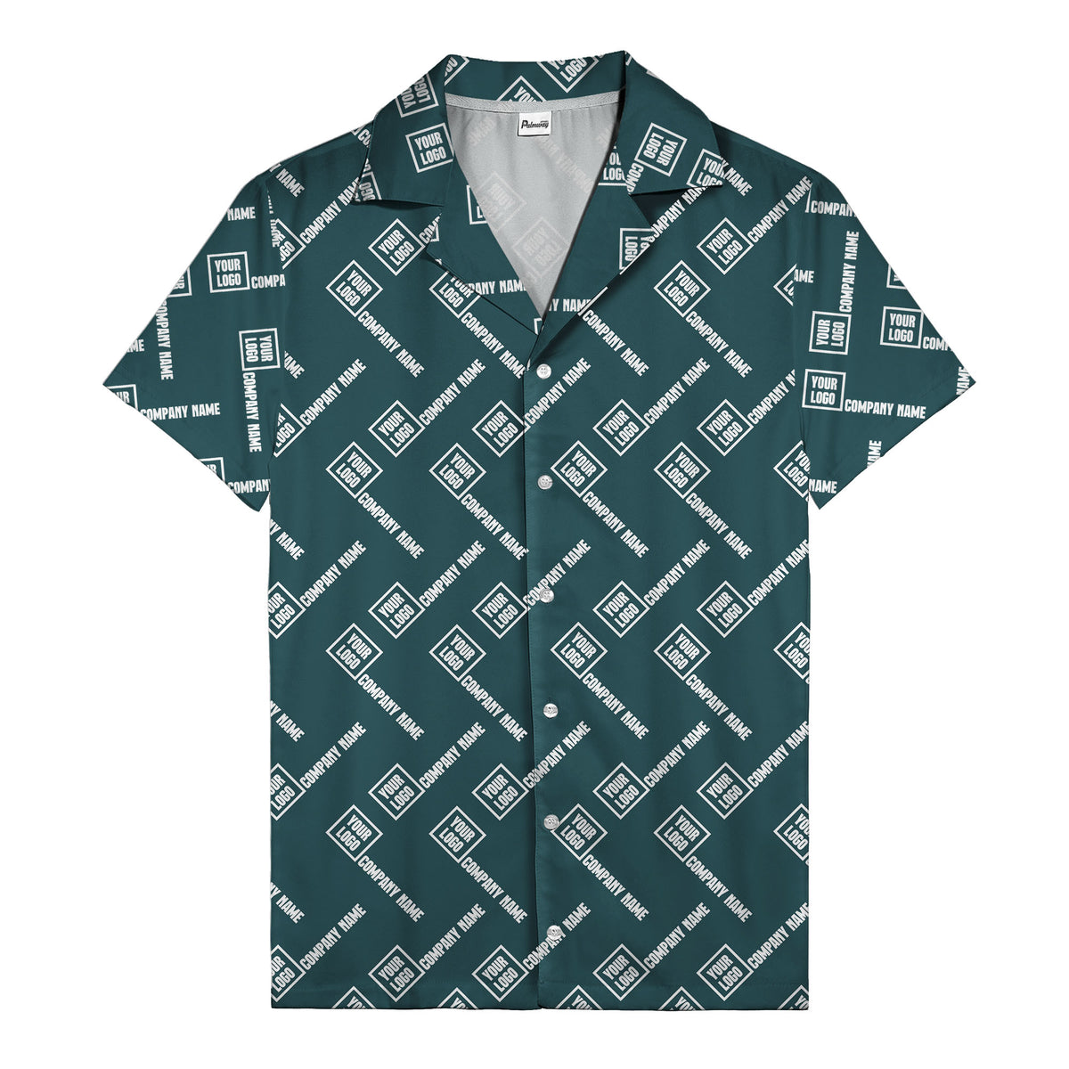 custom logo & company name repeat black hawaiian shirt for men
