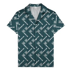 custom logo & company name repeat black hawaiian shirt for men