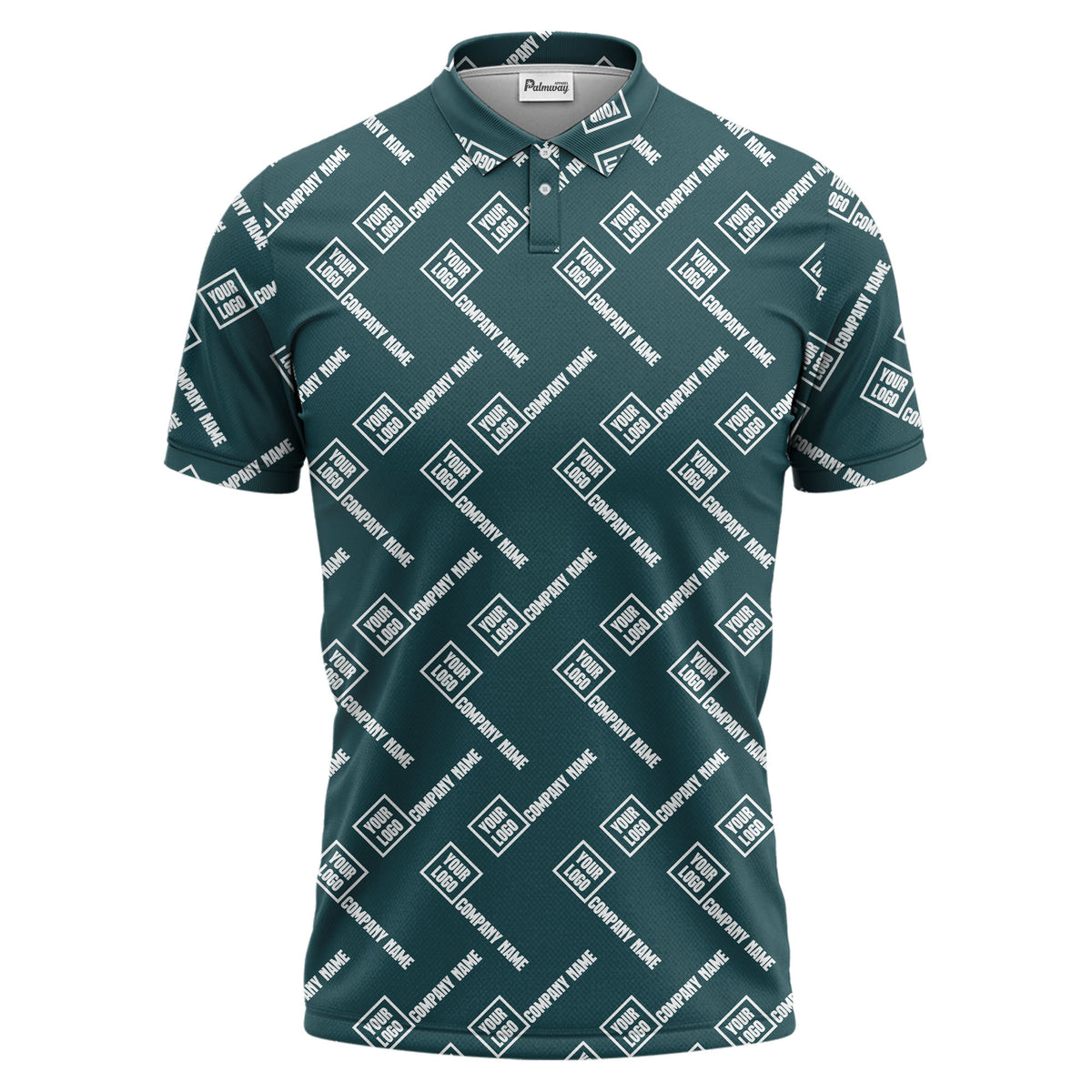 custom logo & company name repeat pattern black polo shirt for men