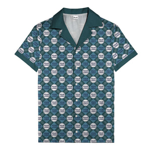 custom logo diamond grid pattern hawaiian shirt for men