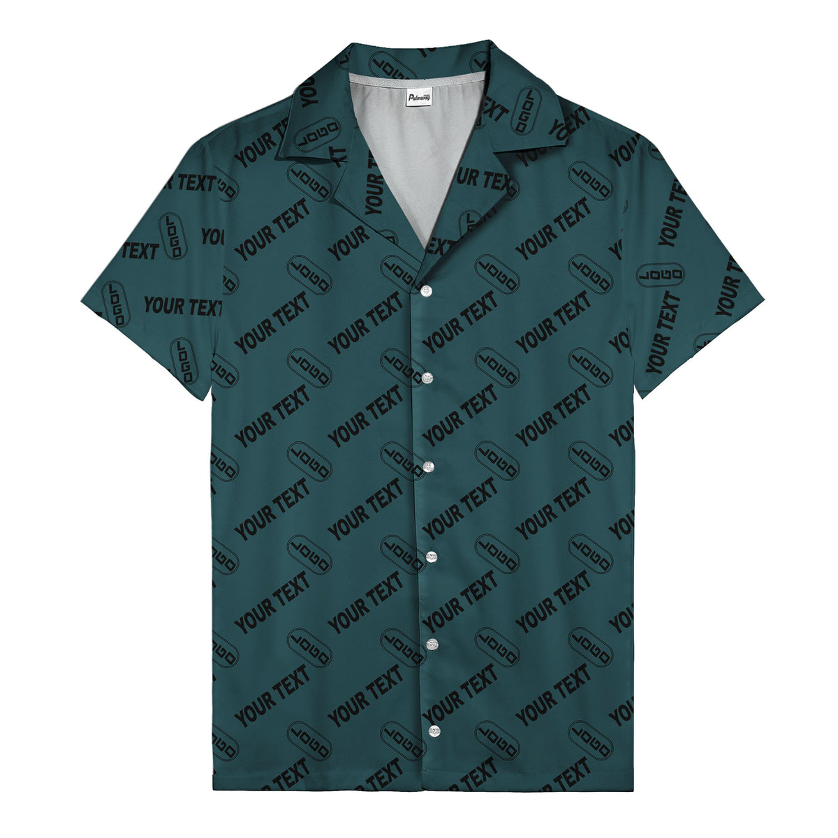 custom logo & editable text repeat pattern black hawaiian shirt