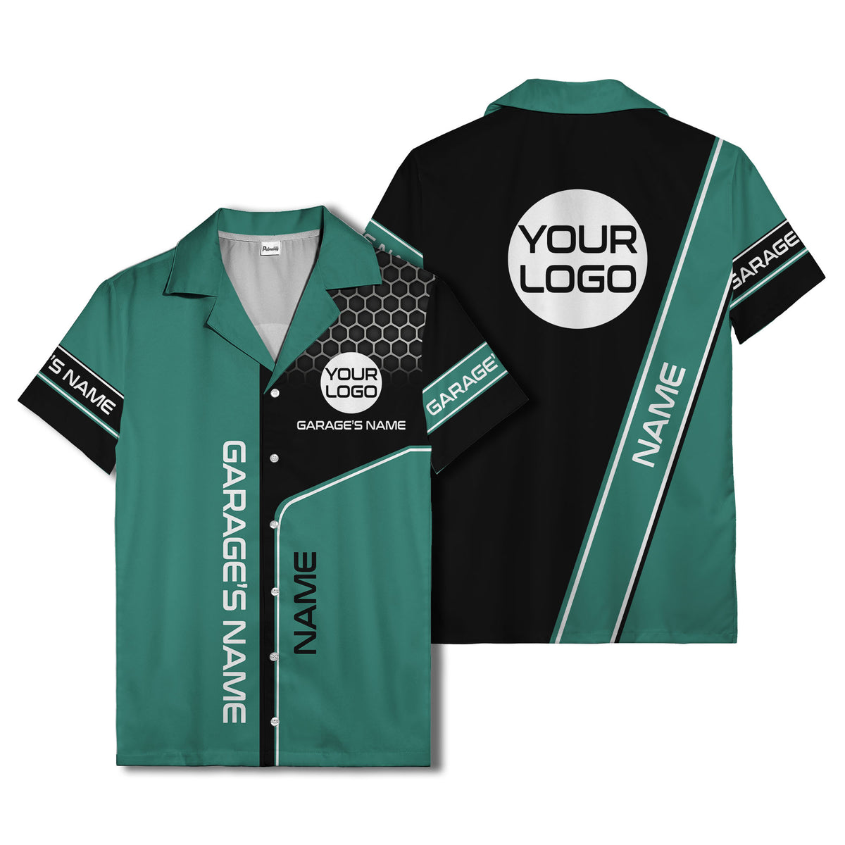 custom logo hexagonal honeycomb automotive hawaiian shirt for men