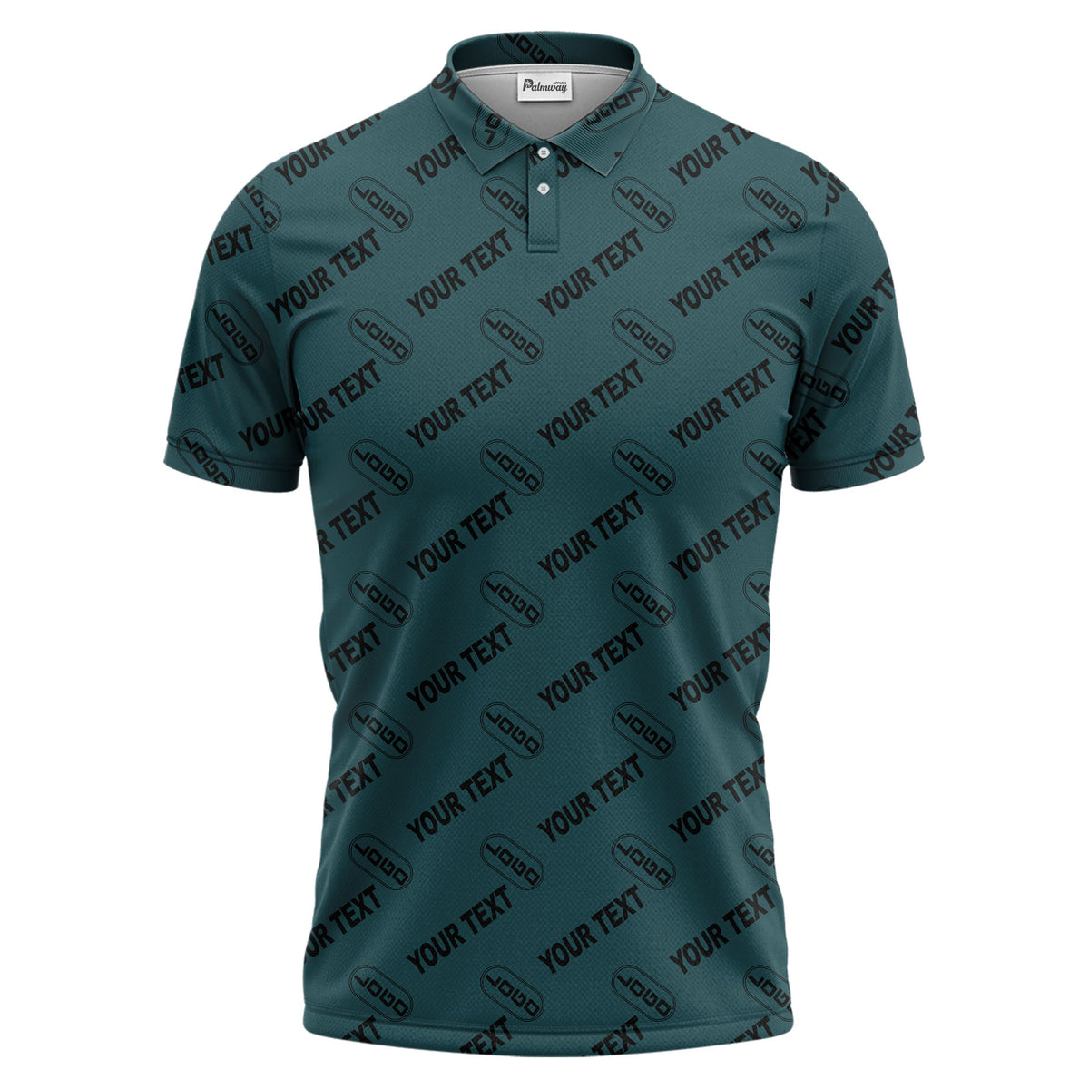custom logo & monogram text repeat pattern black polo shirt for men