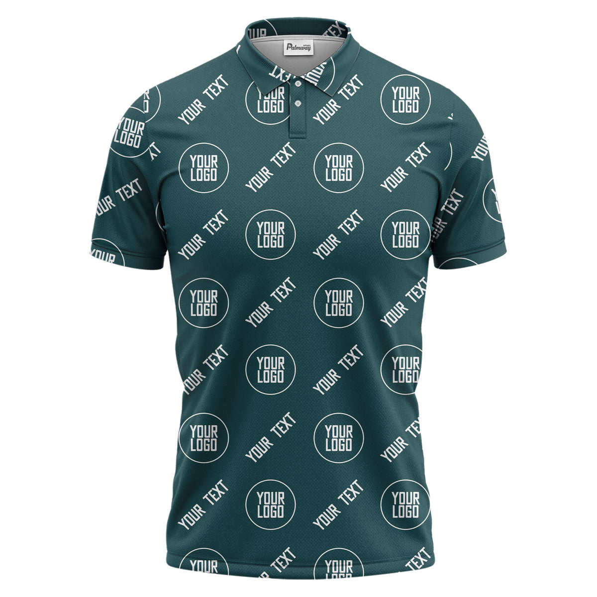 custom logo & text repeat pattern black personalized polo shirt for men