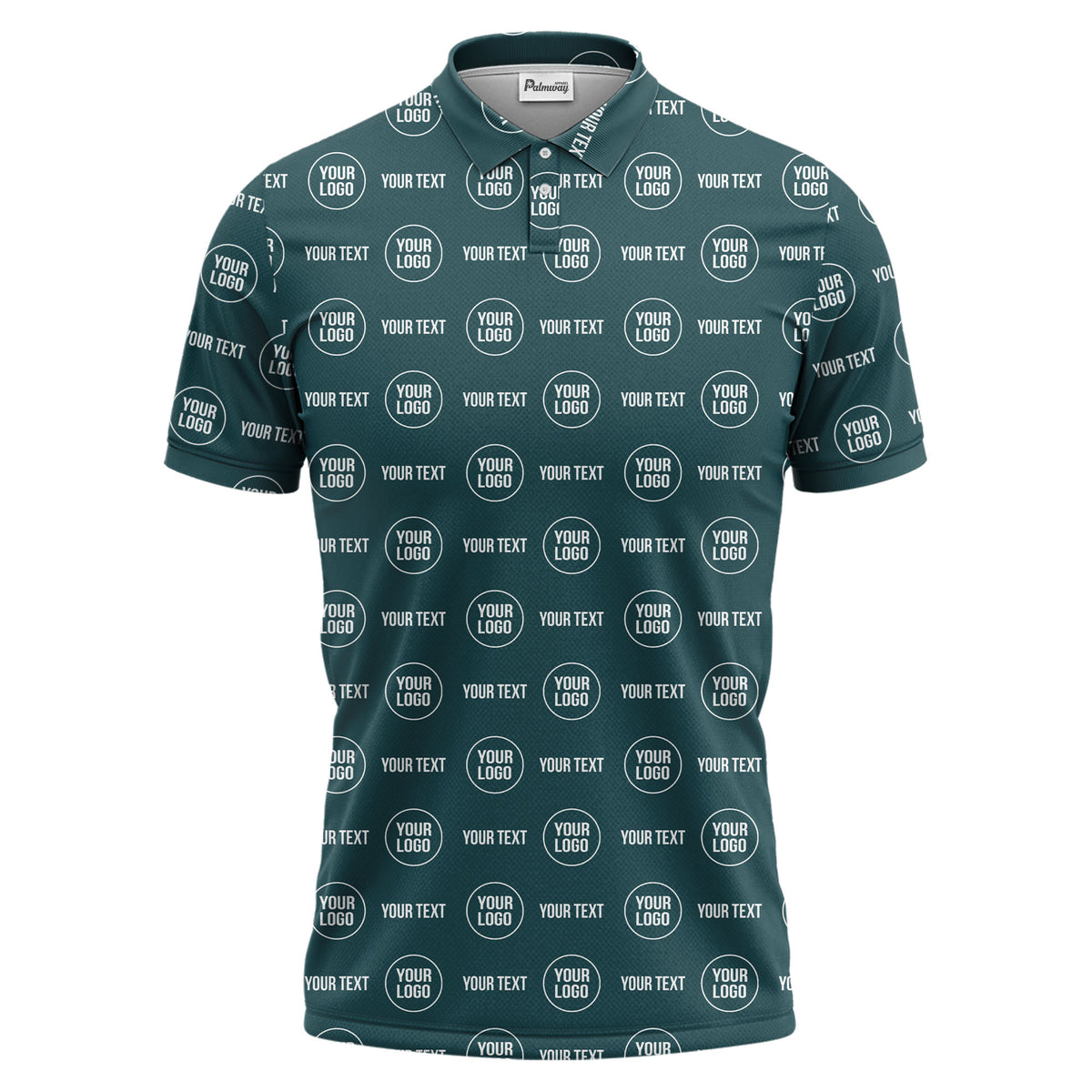custom logo & text repeat pattern black polo shirt for men