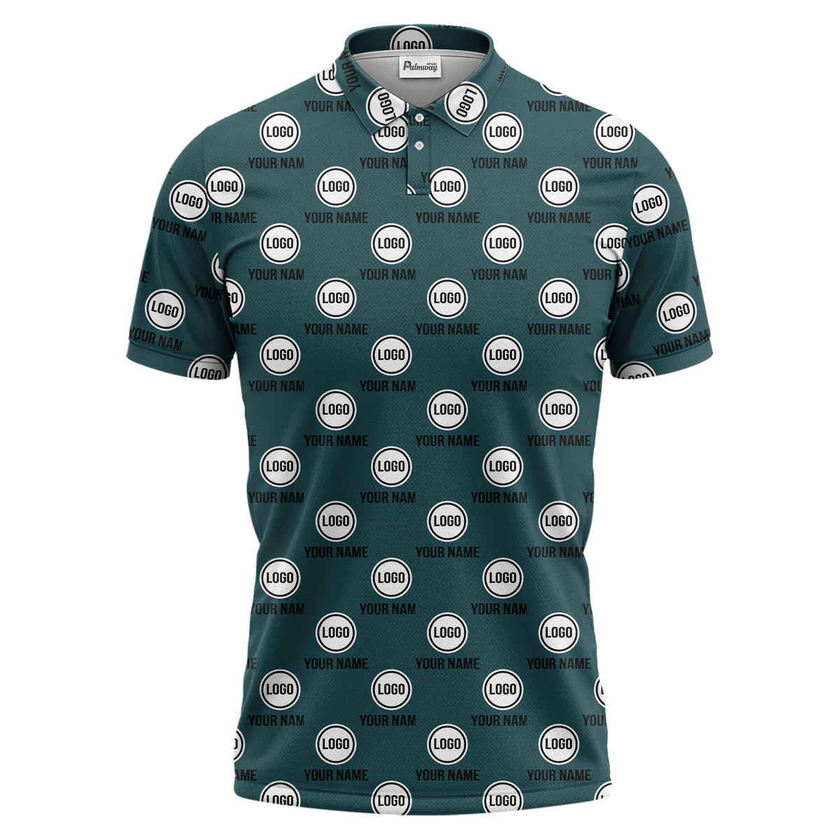 custom name & logo repeat circle pattern black polo shirt