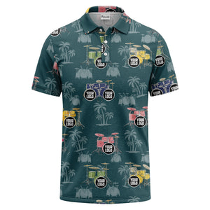 drum kit & palm tree repeat rock band polo shirt for men