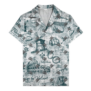 eiffel tower colosseum coffee sketch vintage travel hawaiian shirt