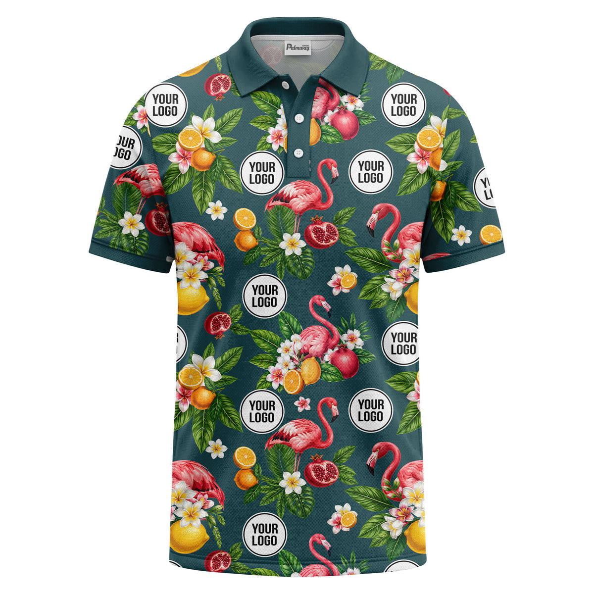 flamingo & lemon watercolor print polo shirt for men