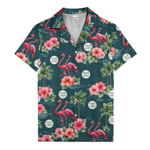 flamingo silhouettes palm trees hibiscus hawaiian shirt for men