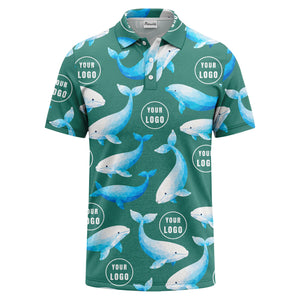 geometric beluga whale repeat & custom logo circles polo shirt