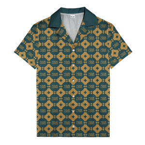 gold mon diamond lattice monogram hawaiian shirt for men