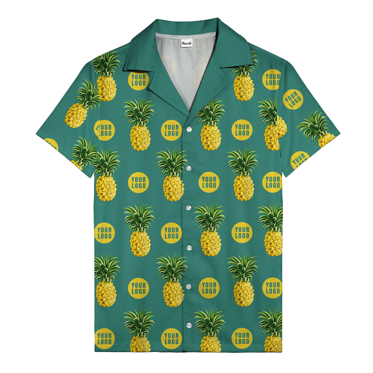golden pineapple repeat & custom logo circles black hawaiian shirt