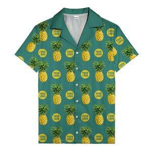 golden pineapple repeat & custom logo circles black hawaiian shirt