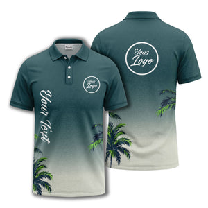 gradient fade palm trees silhouette polo shirt with custom text