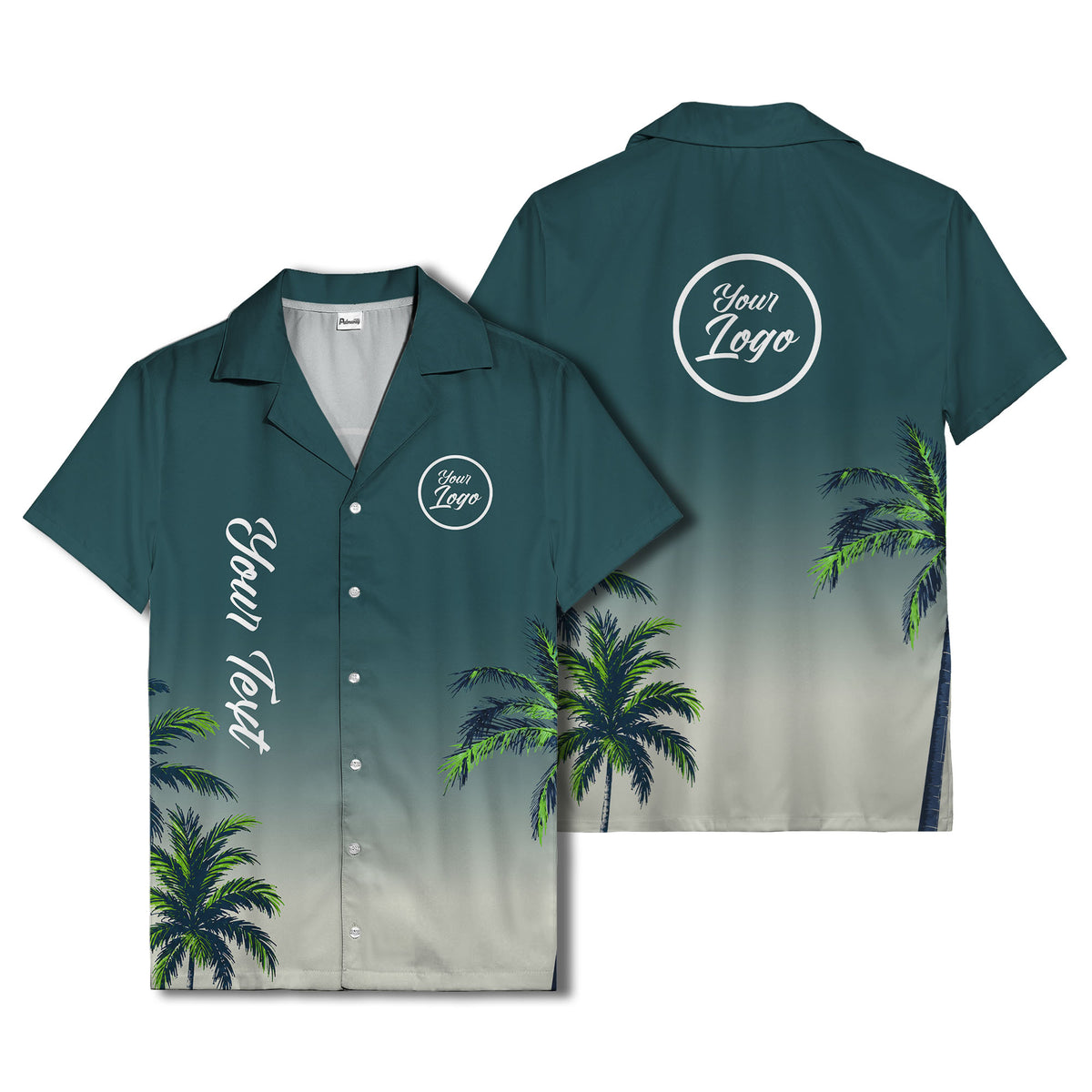 gradient palm tree silhouettes custom text hawaiian shirt for men