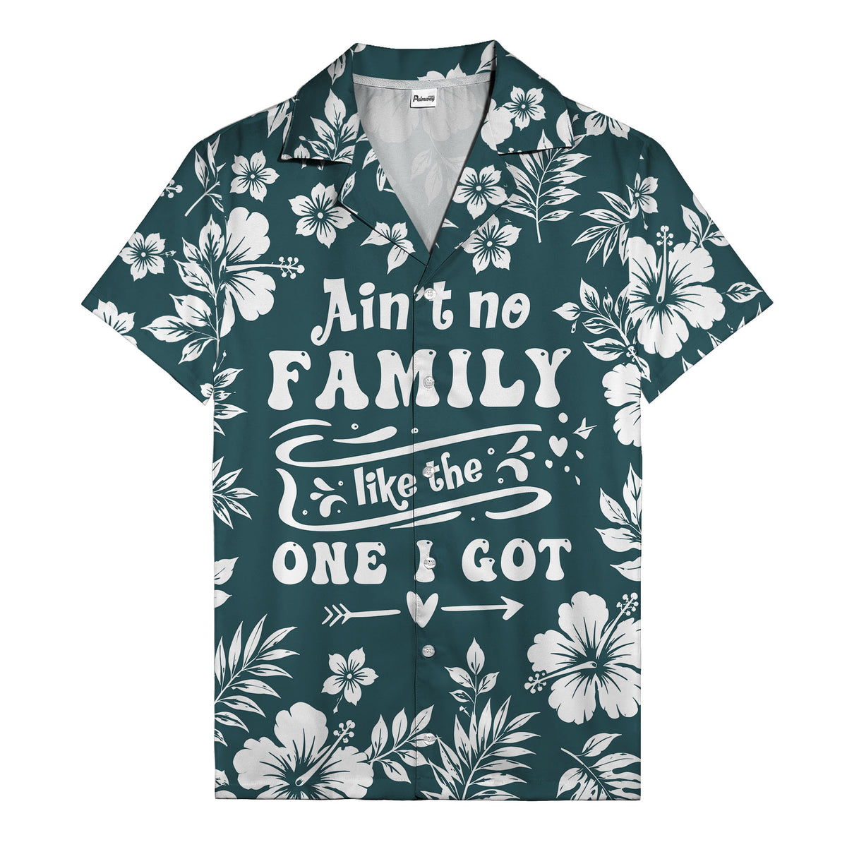 graphic white hibiscus & leaf family tribute hawaiian shirt