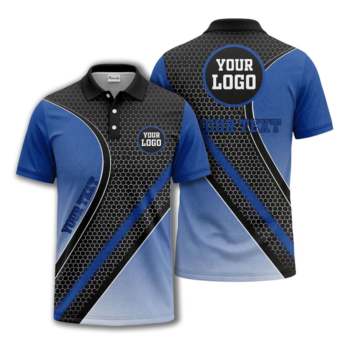 hexagonal gradient geometric print with customizable logo polo shirt