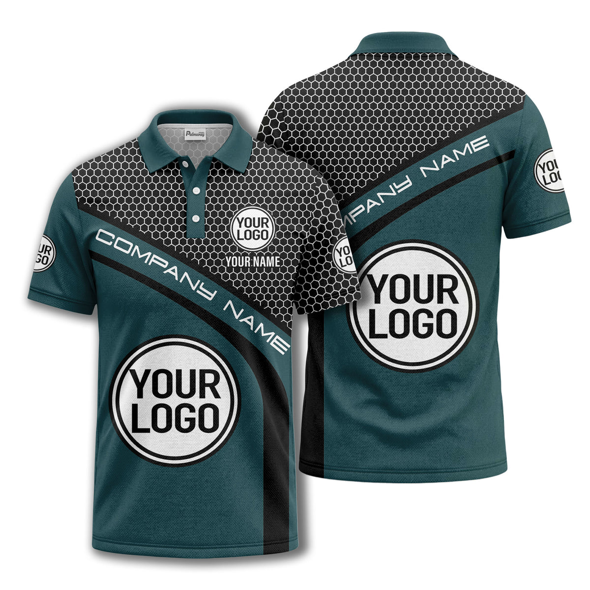 hexagonal grid monogram logo corporate polo shirt for men