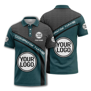 hexagonal grid monogram logo corporate polo shirt for men
