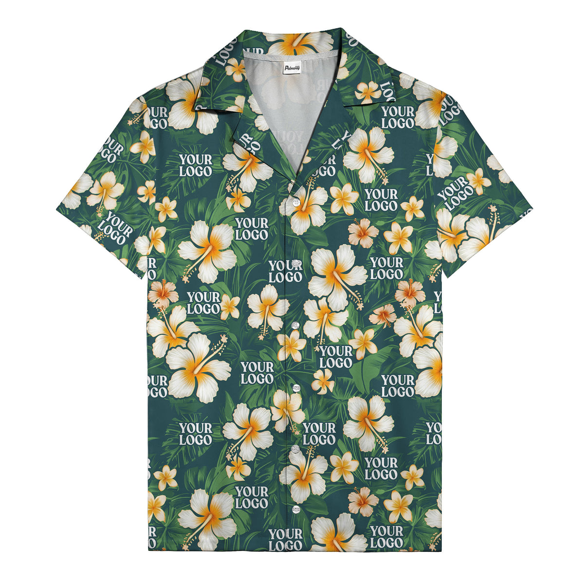 hibiscus & plumeria photoreal hawaiian shirt with customizable logo
