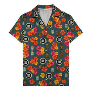 hibiscus & tiki masks all-over print hawaiian shirt for beach getaway