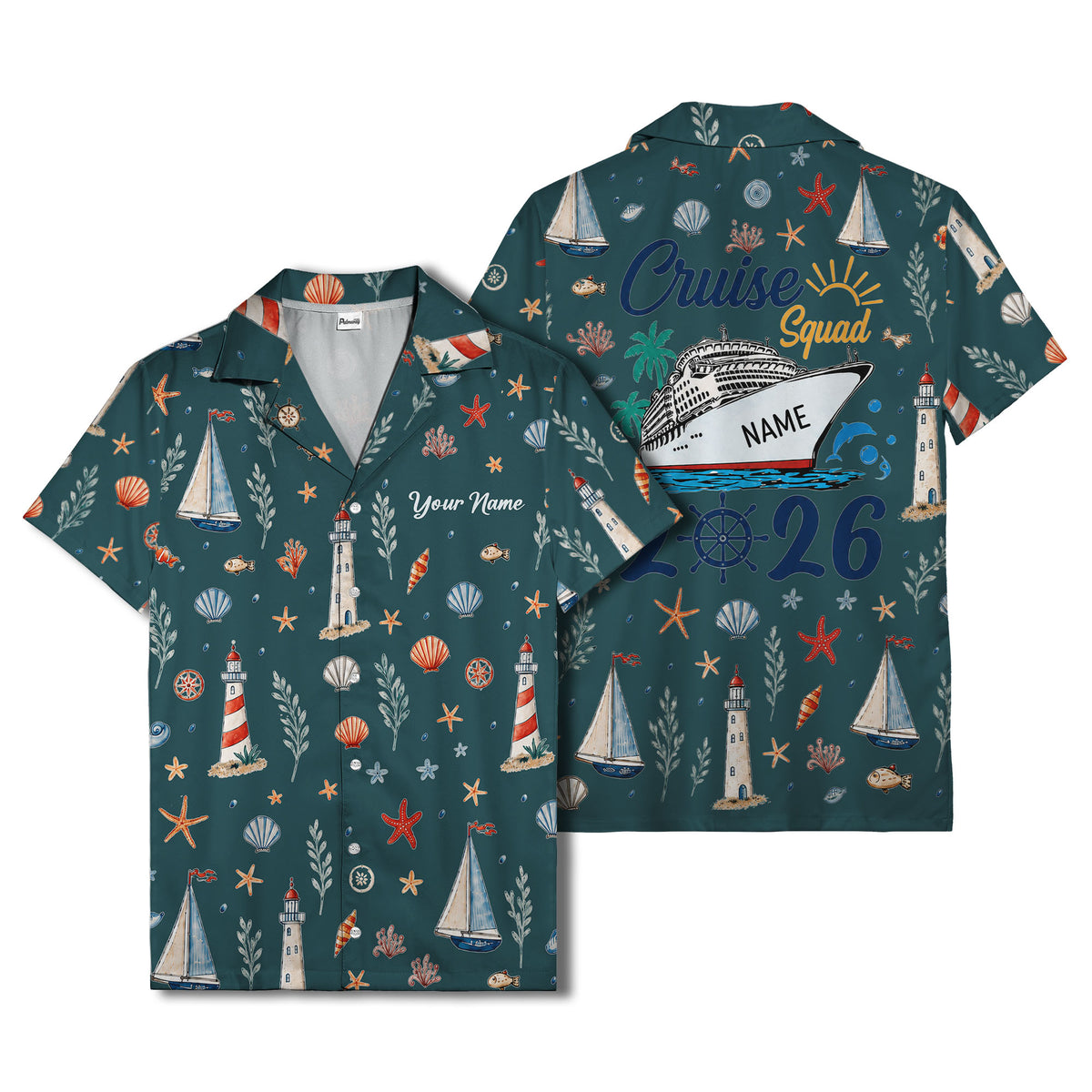 lighthouses sailboats seashells watercolor nautical hawaiian shirt for men