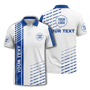 modern vertical stripe & dashed line graphic custom text logo polo shirt