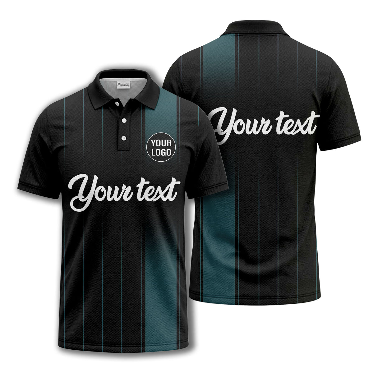 monochrome gradient vertical stripes with custom logo text polo shirt