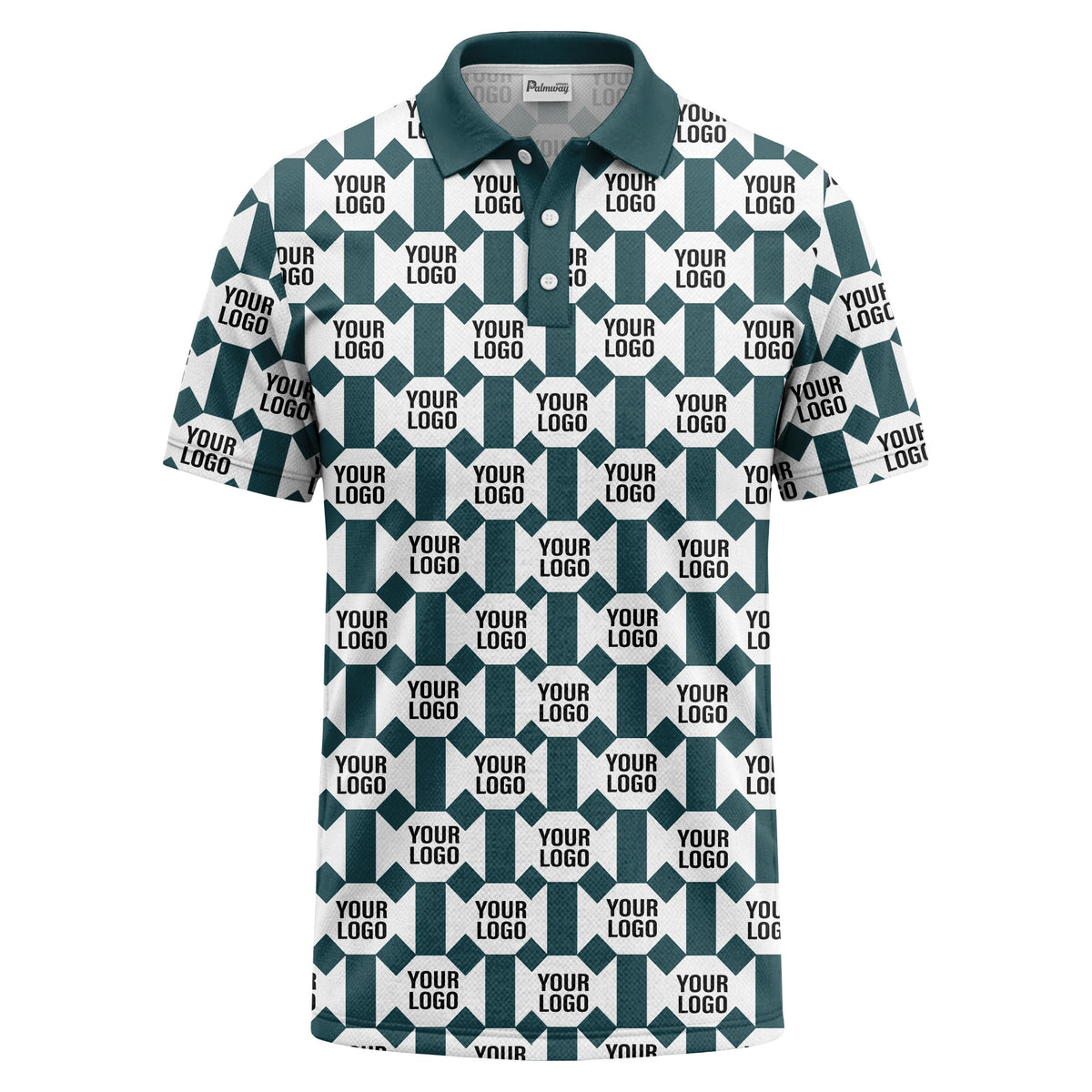 monochrome hexagon repeat custom logo geometric polo shirt for men
