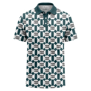 monochrome hexagon repeat custom logo geometric polo shirt for men