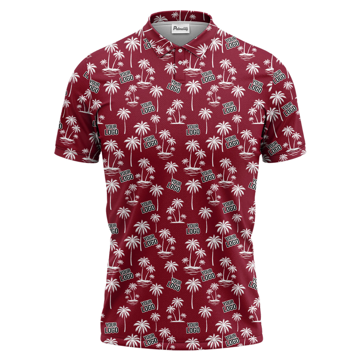 monochrome palm trees & custom logo repeat black white polo shirt
