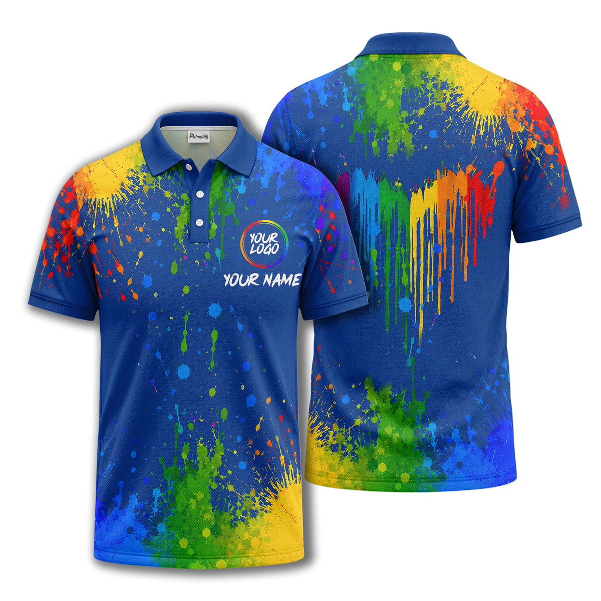 rainbow paint splatter custom logo personalized polo shirt