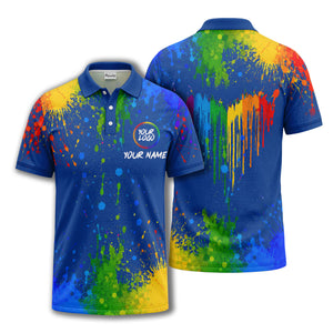 rainbow paint splatter custom logo personalized polo shirt