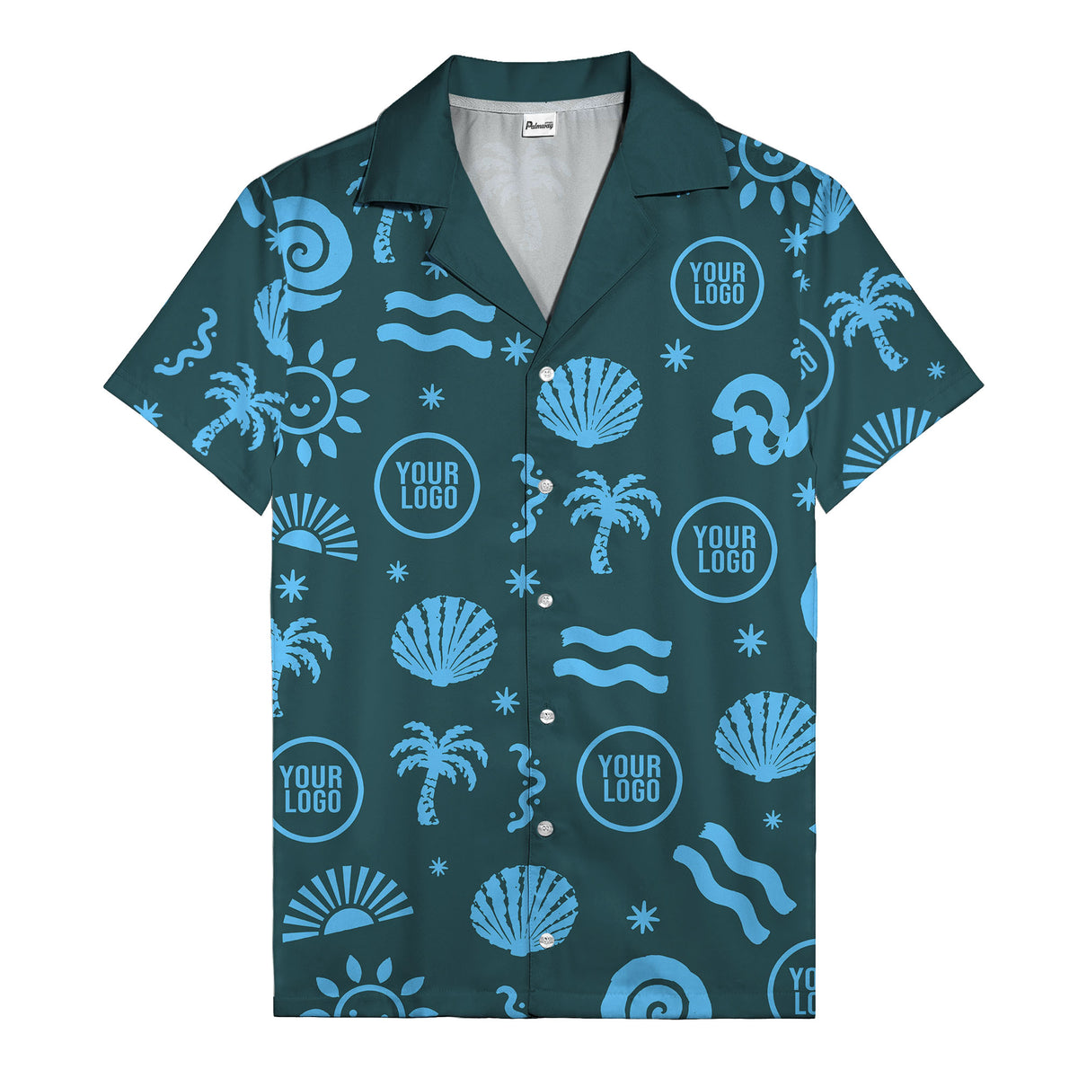 silver palm trees seashells sun waves vintage cartoon hawaiian shirt