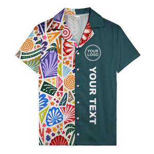 spiral motifs palm leaves hibiscus geometric hawaiian shirt for men