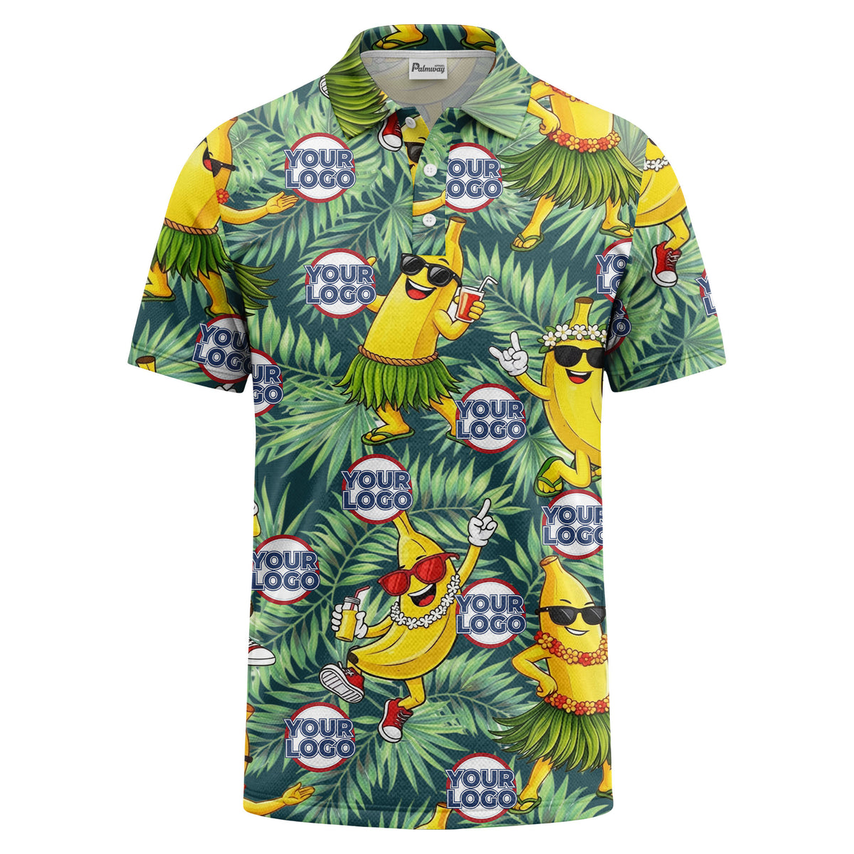 sunglass bananas luau palm leaves polo shirt for men