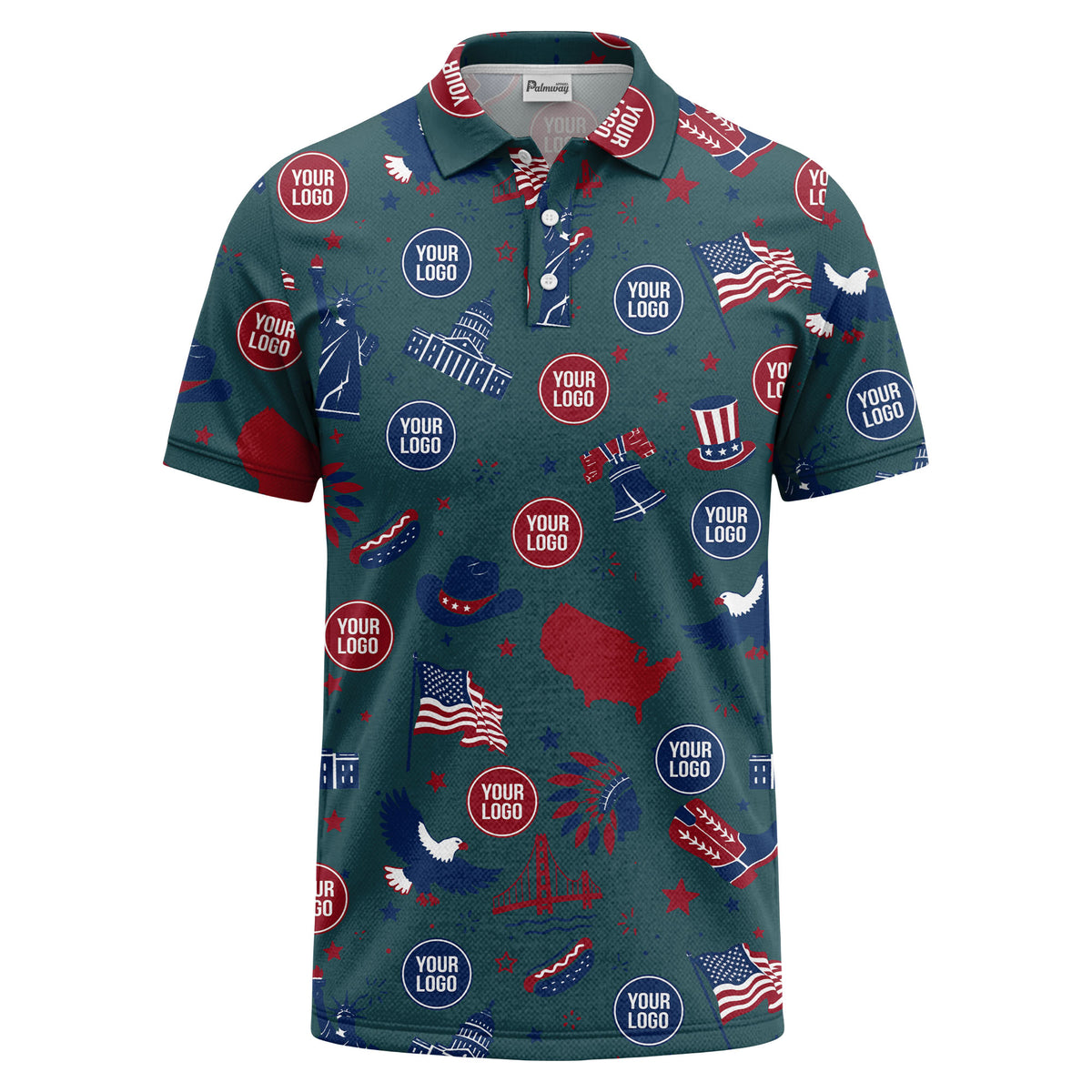 vintage cartoon bald eagles & statue of liberty icons patriotic polo shirt