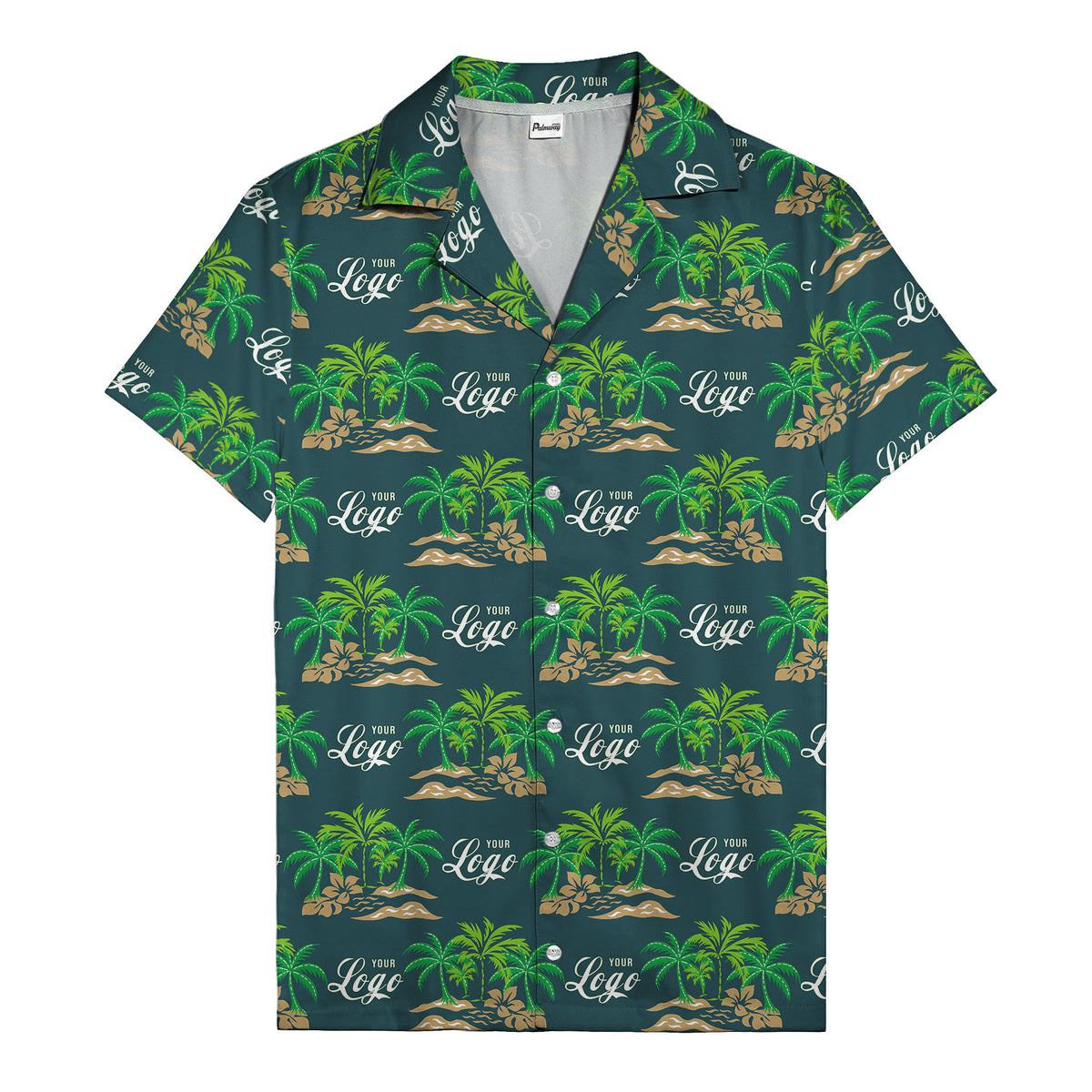 vintage palm tree oasis with monogrammed logo repeat hawaiian shirt